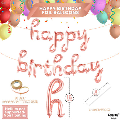 KatchOn, Rose Gold Happy Birthday Balloon Banner - 16 Inch | Foil Balloon for Birthday Decorations | Happy Birthday Sign Banner for Rose Birthday Decorations | Bday Decoration For Women, Girls