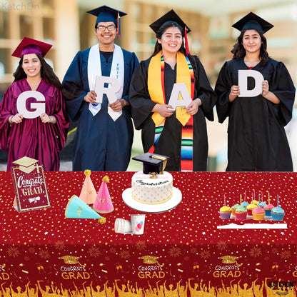 KatchOn, Red and Gold Graduation Tablecloth - 108x54 Inch, Pack of 3 | Congrats Grad Tablecloth | Red and Gold Graduation Decorations 2026 | 2026 Graduation Table Decorations