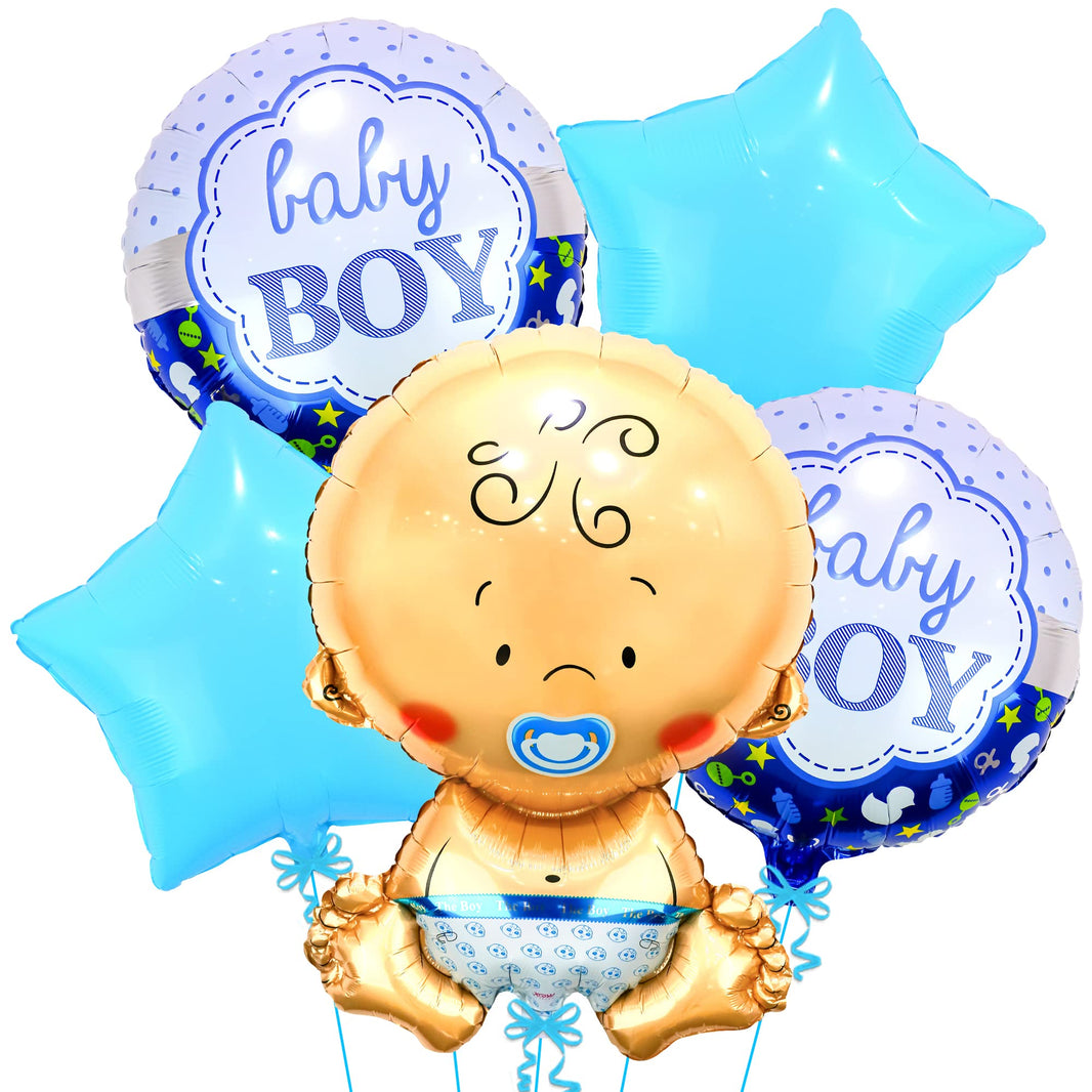 KatchOn, Baby Boy Balloons Set - Large 27 Inch, Pack of 5 | Its A Boy Balloons for Gender Reveal Decorations | Baby Balloons for Baby Shower Decorations | Gender Reveal Baby Shower Balloons for Boy