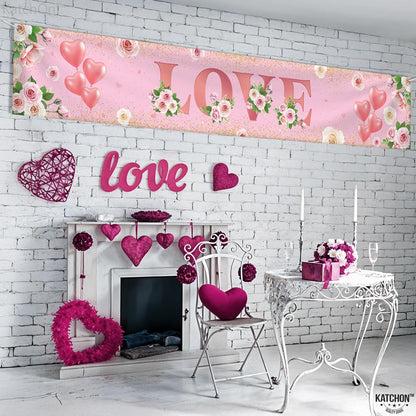 KatchOn, Love Valentines Day Banner - XtraLarge, 120x20 Inch | Valentine Yard Banner for Valentines Day Decorations Outdoor | Valentines Banner, Outdoor Valentines Decorations | Valentines Day Decor