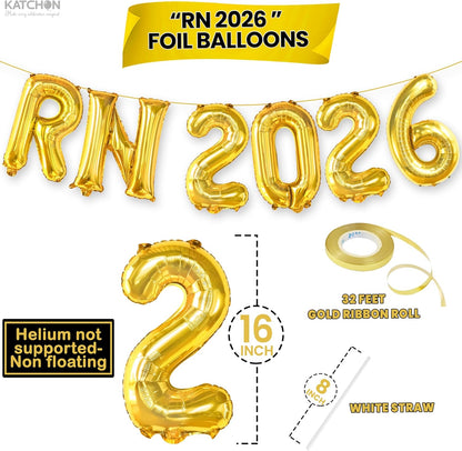 KatchOn, Gold RN 2026 Balloons - 16 Inch | RN Balloons Graduation | Rn Balloon Letters,Nurse Graduation Decorations 2026 | RN Graduation Party Decorations | Nursing School Graduation Decorations 2026
