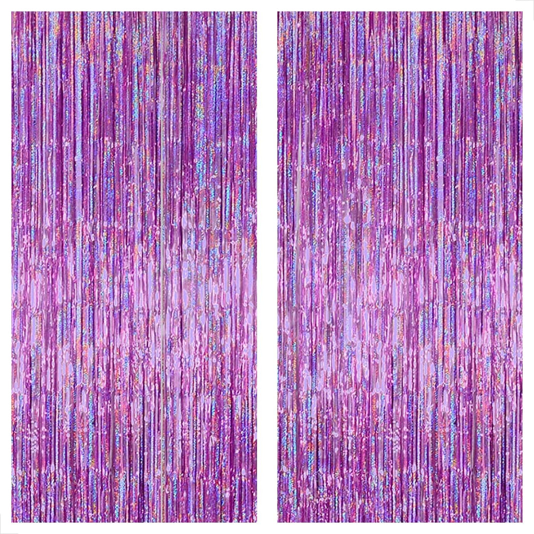 KatchOn, Iridescent Purple Fringe Curtain - 8x3.25 Feet, Pack of 2 | Purple Streamers for Mermaid Birthday Decorations | Purple Party Decorations | Valentine Decorations, Purple Birthday Decorations