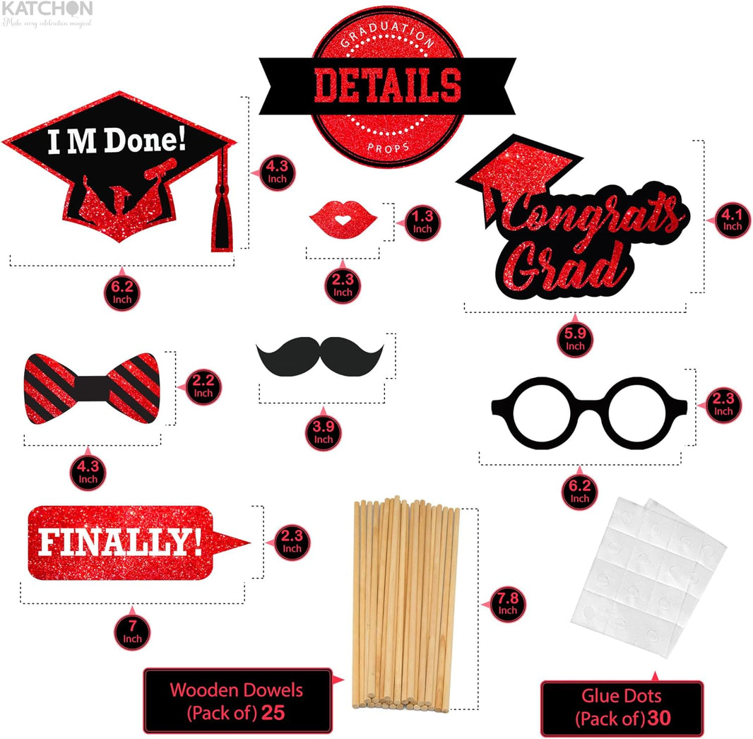 KatchOn, Graduation Photo Booth Props 2026 - Pack of 21 | Red and Black Graduation Decorations 2026, Grad Props for Photoshoot 2026 | Grad Photo Props, Grad Decorations Class of 2026