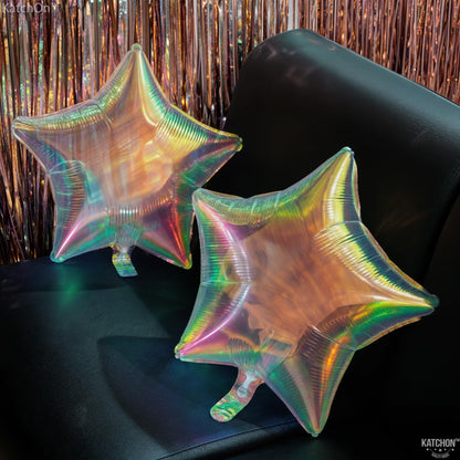 KatchOn, Transparent Iridescent Star Balloons - Big 19 Inch, Pack of 8 | Holographic Balloons, Iridescent Party Decorations | Iridescent Balloons | Clear Star Balloons, Holographic Party Decorations
