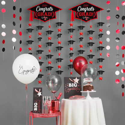 Graduation Decorations 2026, Black and Red Cap Garland - Pack of 2, No DIY | Congrats Grad Garlands for Wall Decor | Cap Garland for Graduation Party Decorations, 2026 Graduation Decoration, KatchOn