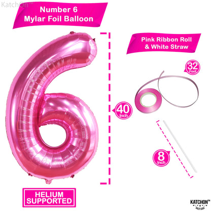 KatchOn, Giant Hot Pink Number 6 Balloon - 40 Inch | 6th Birthday Decorations for Girls | Pink Birthday Decor | 6 Balloon Number for Happy Anniversary Decorations