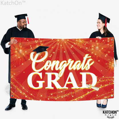 KatchOn, Red Congrats Grad Banner - Xtralarge, 72x44 Inch | Red and Gold Congrats Grad Banner for Graduation Party Decorations 2026 | Graduation Decorations 2026