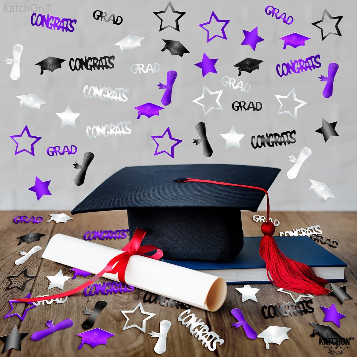 KatchOn, Purple Graduation Confetti 2024 - Pack of 1000 | Purple Silver Graduation Decorations Class Of 2024 Confetti | Graduation Centerpieces for Tables 2024 | Graduation Party Decorations 2024