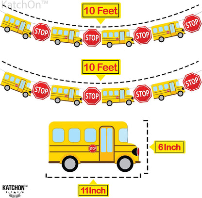 KatchOn Pre Strung Bus Back to School Banner - 10 Feet, Classroom Decor | School Bus Banner for Back to School Decorations, First Day Of School Decorations