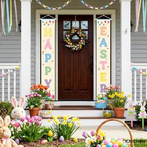 katchon happy easter door banner 120x20 inch happy easter banner easter decorations outdoor easter egg banner easter decor for home outdoor easter porch banner