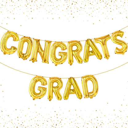 Graduation Decorations 2026 | Gold Congrats Grad Balloons - 16 Inch | Congrats Grad Banner For Graduation Decorations 2026 | Congratulations Banner | Gold Graduation Balloons