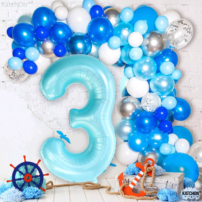 KatchOn, Giant Light Blue Number 3 Balloon - 40 Inch | Blue 3 Balloon Number for 3rd Birthday Decorations | 3rd Anniversary Decorations | Baby Shark Birthday Decoration