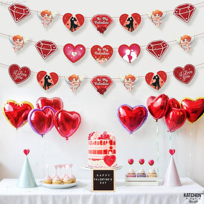KatchOn, Be My Valentine Banner - No DIY, 3 String, 10 Feet | Diamond and Heart Garland, Valentines Day Decorations | Conversation Hearts Decorations, Valentines Decor | Valentines Day Garland