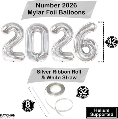 Katchon, Giant Silver 2026 Balloon for Graduation Decorations - 42 Inch | Graduation Balloons | Silver Balloon for Graduations Decorations 2026 | Grad Decorations | Graduations Party Supplies 2026