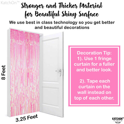KatchOn, XtraLarge Iridescent Pink Backdrop Curtain - 3.2x8 Feet | Pink Streamers for Birthday, Gender Reveal, Bachelorette, Wedding, Bridal Shower Decorations | Pink Iridescent Party Decorations