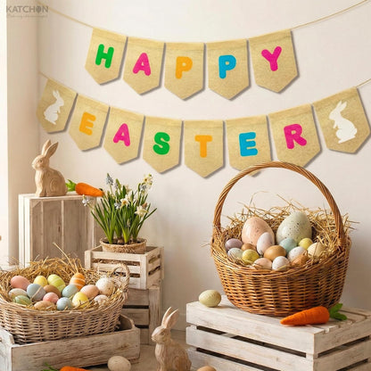 katchon easter burlap banner 10 feet no diy easter burlap garland for easter decorations home easter banner garland for classroom office outdoor decorations