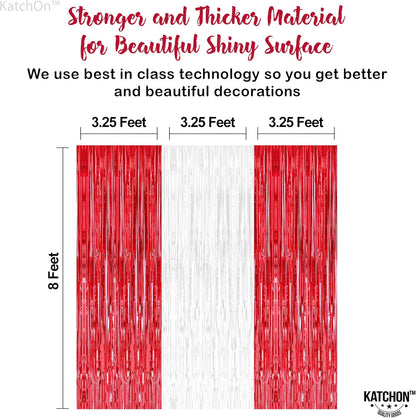 KatchOn, Red and White Streamers - 3.2x8 Ft, Pack of 3 | Red and White Fringe Curtain for Valentines Day Decorations | Fringe Backdrop for Proposal, galentines day decorations | Engagement Party Decor