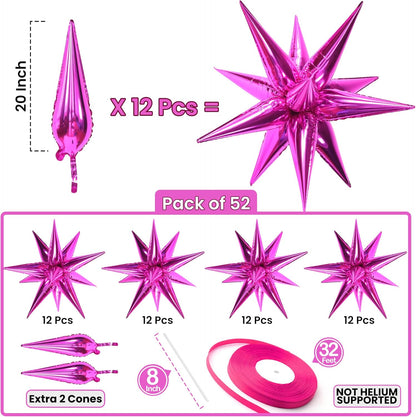 KatchOn, Big Hot Pink Starburst Balloons - 20 Inch, Pack of 50 | Hot Pink Star Balloons Metallic | Hot Pink Balloons, Hot Pink Party Decorations | Hot Pink Spike Balloons, Galentines Day Decorations