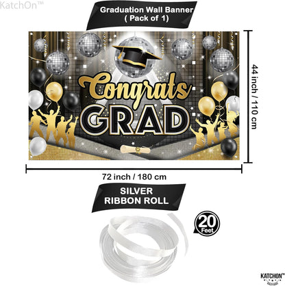KatchOn, XtraLarge Congrats Grad Banner - 72x44 Inch | Graduation Backdrop Class of 2026 for Black and Gold Graduation Decorations 2026 | Disco Grad Banner