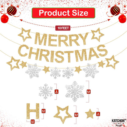 KatchOn, Glitter Merry Christmas Banner Indoor - Large 10 Feet, 3 Strings | Snowflake Garland | Merry Christmas Decorations | Xmas Decorations | Winter Party Decorations | Merry Christmas Garland