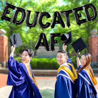 Graduation Decorations 2026 | Black Educated AF Balloons Banner - 16 Inch | Educated AF Grad Foil Balloons | Educated Graduations Balloon Banner, 2026 Graduation Party Decorations, KatchOn