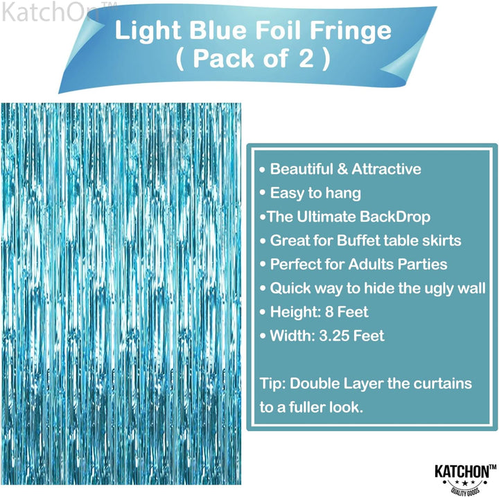 KatchOn, XtraLarge, Blue Foil Fringe Curtain - 8x3.2 Feet, Pack of 2 | Blue Backdrop Curtain for Under The Sea Party Decorations | Ocean Backdrop | Blue Tinsel Backdrop, Mermaid Birthday Decorations