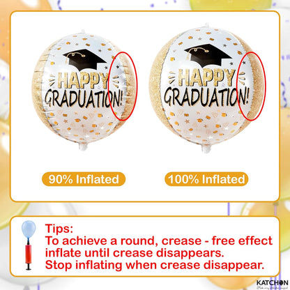 Graduation Decorations 2026 | Graduation Balloons - Pack of 6 | Black and Gold Mylar Foil Balloons for Grad Decorations Class of 2026 | Graduation Party Supplies with Graduation Cap Balloon, KatchOn