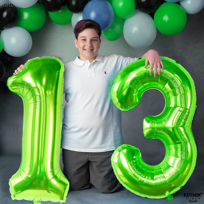 KatchOn, Light Green 13 Balloon Numbers - Big 40 Inch | Lime Green 13 Balloon Number | 13th Birthday Decorations for Boys | 13 Big Balloon, Happy 13th Birthday Balloons Green | Green Party Decorations