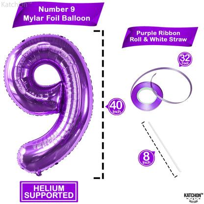 KatchOn, Giant Purple Number 9 Balloon - 40 Inch | Foil 9 Birthday Balloon for 9th Birthday Decorations | 9th Anniversary Decoration | Purple Party Decoration