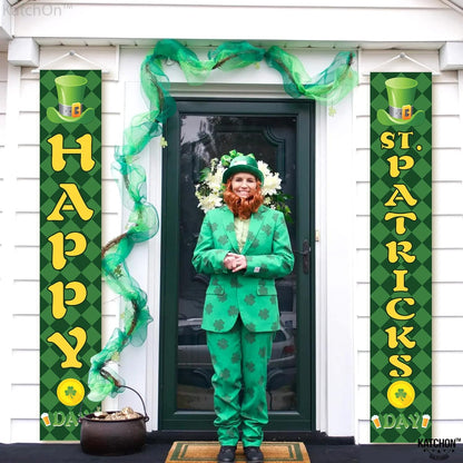 KatchOn, St Patricks Day Banner, 2 Pieces - 72x12 Inch | Happy St Patricks Day Banners, St Patricks Day Party Decorations | St Patricks Day Porch Sign, Shamrock St Patricks Day Decorations for home