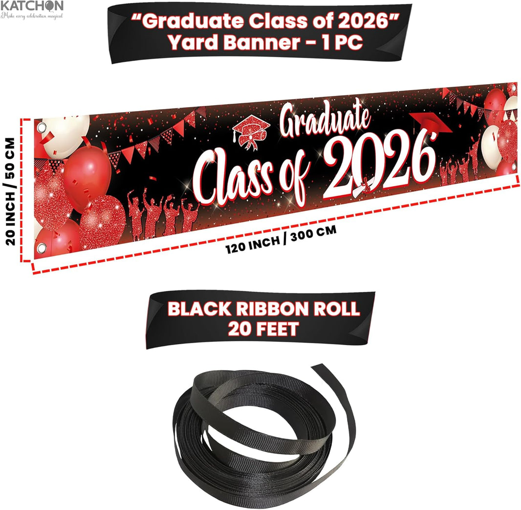 KatchOn, Large Graduate Class of 2026 Banner - 120x20 Inch | Red and White Graduation Yard Banner for Outdoor 2026 Graduation Decorations | Class of 2026 Decor, Grad Party Decorations
