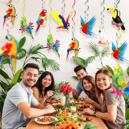 KatchOn Tropical Hanging Swirl Decoration, Pack of 20 | Jungle Decoration for Jungle Party Decorations, Tropical Birds Decorations