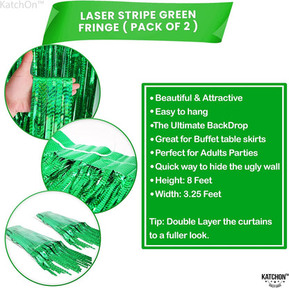 KatchOn Iridescent Green Streamers Backdrop - 6.4x8 Feet, Pack of 2 | Green Birthday Decorations | Green Backdrop, Jungle Party Decorations | St Patricks Day Backdrop for St Patricks Day Decorations