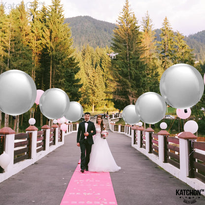 Jumbo Silver Metallic Balloons Set - Pack of 6 | Big, 22 Inch 360 Degree 4D Sphere Round Silver Foil Balloons | Mylar Silver Balloons for Birthday, Engagement, Bachelorette | Silver Party Decorations