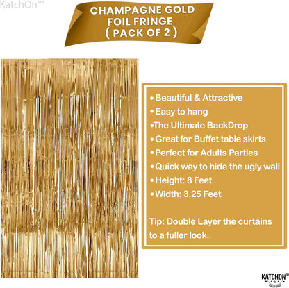 KatchOn, XtraLarge Champagne Gold Backdrop - 6.4x8 Feet, Pack of 2 | Gold Streamers for New Years Decorations | Gold String Backdrop for Gold New Years Eve Party Supplies 2024 | Golden Birthday Decor