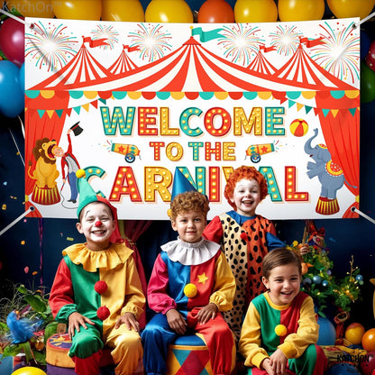 KatchOn, XtraLarge Welcome To The Carnival Backdrop  72x44 Inch | Circus Theme Party Decorations, Carnivals Banner for Carnival Decorations, Funfair or Circus Birthday Party Decor