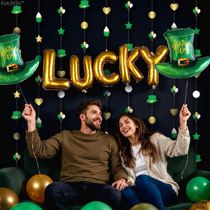 KatchOn, Shiny St Patricks Day Garland - 9 Strings, No DIY | St Patricks Day Backdrop for St Patricks Day Decorations | Shamrock Decorations | St Patricks Garland for Saint Patricks Day Decorations