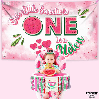 KatchOn One in a Melon Backdrop – 72x44 Inch | Watermelon Banner for One in a Melon Party Decorations, Watermelon Birthday Decorations