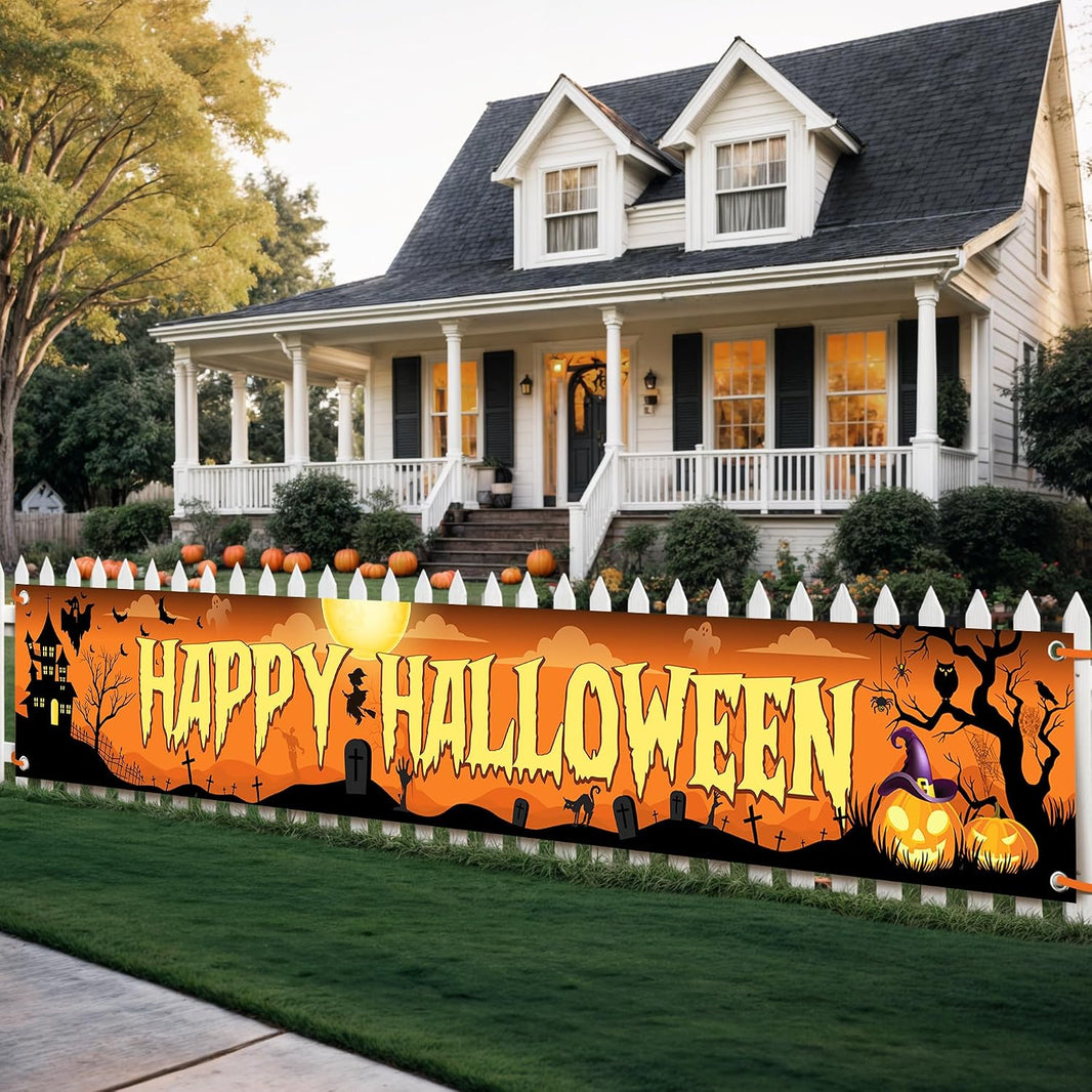 Katchon Happy Halloween Banners For Outside- Orange And Black Yard Sign