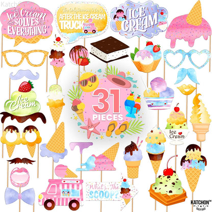 KatchOn Ice Cream Photo Booth Props, Pack of 31, Ice Cream Photo Props | Social Decorations, Summer Party Decorations, Ice Cream Party Decorations, Party Favors