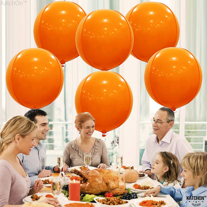 KatchOn, Orange Foil Balloons - Big, 22 Inch, Pack of 6 | 4D Foil Metallic Balloon for Thanksgiving Decorations | Mylar Balloons for Basketball Party, Birthday, Wedding, Carnival, Orange Party Decor