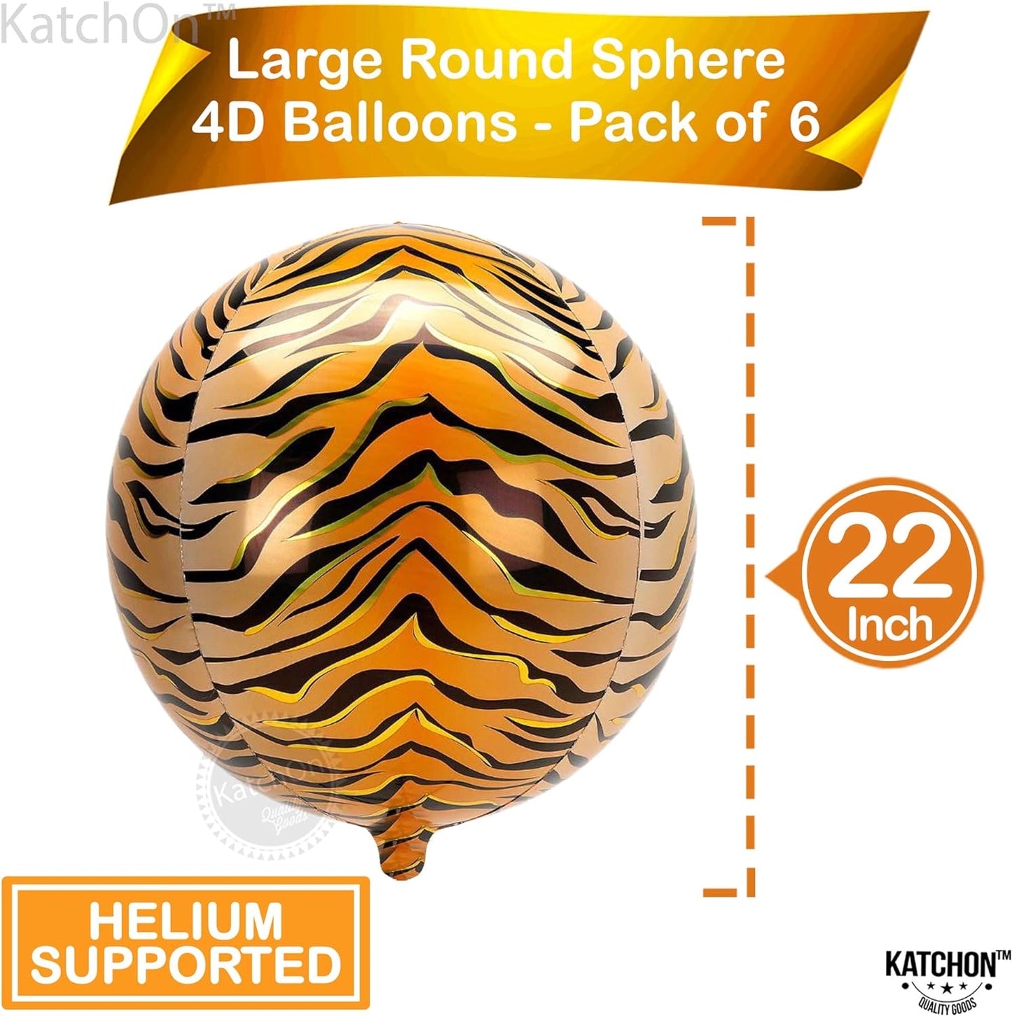 KatchOn, Big Tiger Balloons for Birthday Party - 22 Inch, Pack of 6 | Tiger Stripe Balloons, Tiger Party Decorations | Tiger Print Balloons | Tiger Birthday Decorations | Tiger Decorations for Party