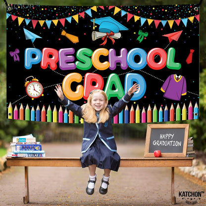 KatchOn, Large Preschool Graduation Backdrop - 72x44 Inch | Preschool Graduation Banner for Preschool Graduation Decorations Class of 2026 Graduation Backdrop for Prek Graduation Decorations 2026