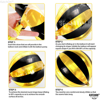 KatchOn, Big 22 Inch Black and Gold Balloons - Pack of 6, Black and Gold Party Decorations | 360 Degree 4D Sphere Round Graduation Decorations 2025 | Disco Party Decorations