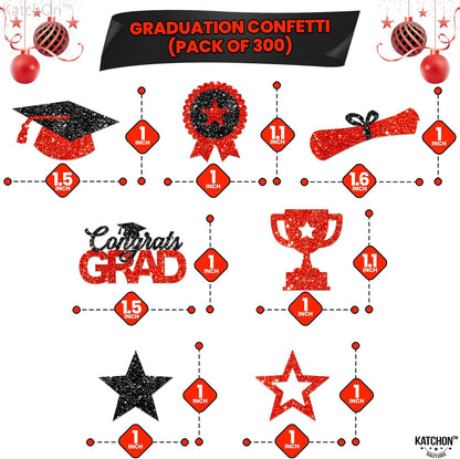 KatchOn, Shiny Glitter Red and Black Graduation Confetti - Pack of 300 | Congrats Grad Confetti for Class of 2026 Decorations | Red and Black 2026 Graduation Decorations | Grad Party Decoration 2026