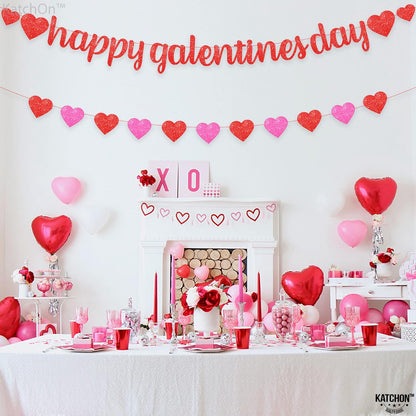 KatchOn, Glitter Red Happy Galentines Day Banner - 10 Feet, No DIY | Happy Galentines Day Decorations for Party | Galentines Day Sign for Galentines Decorations | Galentines Decor