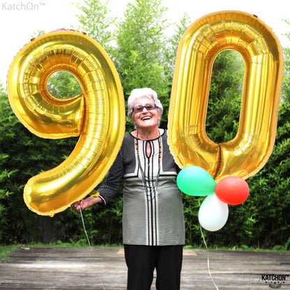 KatchOn, Big Gold 90 Balloon Number - 40 Inch | Gold 90th Birthday Balloons, 90th Birthday Decorations for Men, Women | Number 90 Birthday Balloon | 90 balloon number Birthday Party Decor