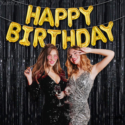 KatchOn XtraLarge Black Streamers - 3.2x8 Feet, Pack of 2 | Fringe Backdrop for Black Party Decorations | Tinsel Backdrop for Birthday, Bachelorette, Anniversary, | New Years, Halloween Decorations