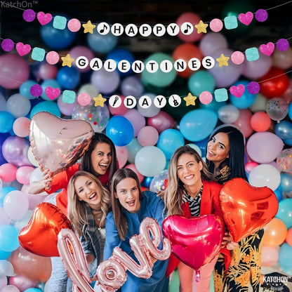 KatchOn, Glitter Happy Galentines Day Banner - 10 Feet, No DIY | Galentines Banner for Galentines Day Decorations for Party | Galentines Decorations | Valentines Décor