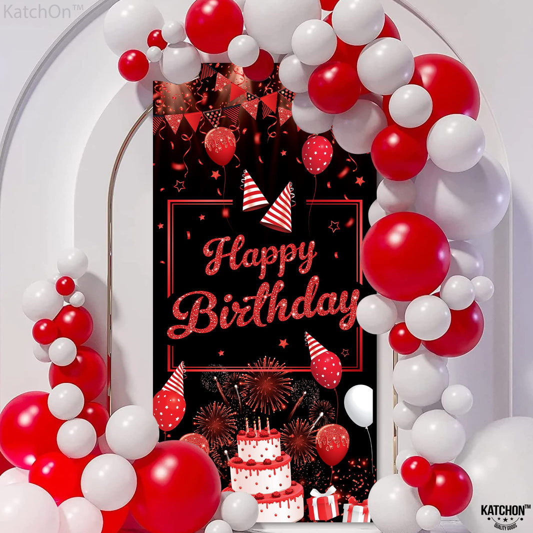KatchOn, Red Happy Birthday Banner - XtraLarge, 74x36 Inch | Red and Black Birthday Decorations | Happy Birthday Door Banner for happy birthday Decorations